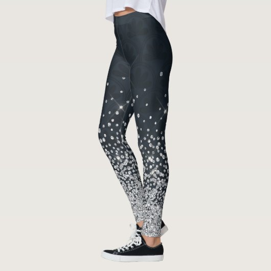 Black Silver Glitzer Diamond Funkelnd Leggings (Links)