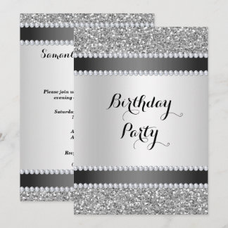Black & Silver, Glitzer & Diamonds zum Geburtstag Einladung