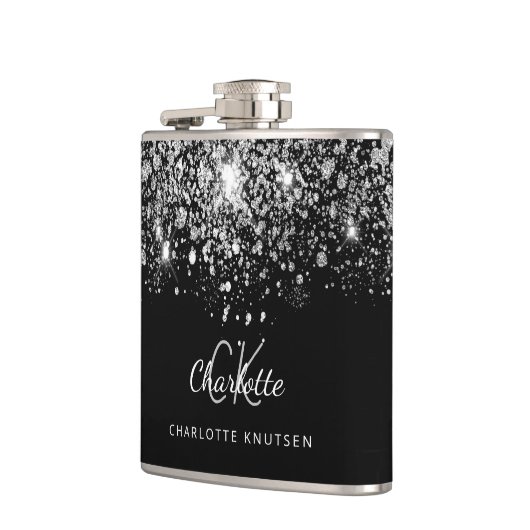 Black Silver Glitzer Die besten Freunde Monogram Flachmann (Links)