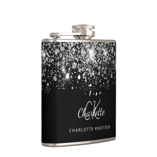 Black Silver Glitzer Die besten Freunde Monogram Flachmann (Rechts)