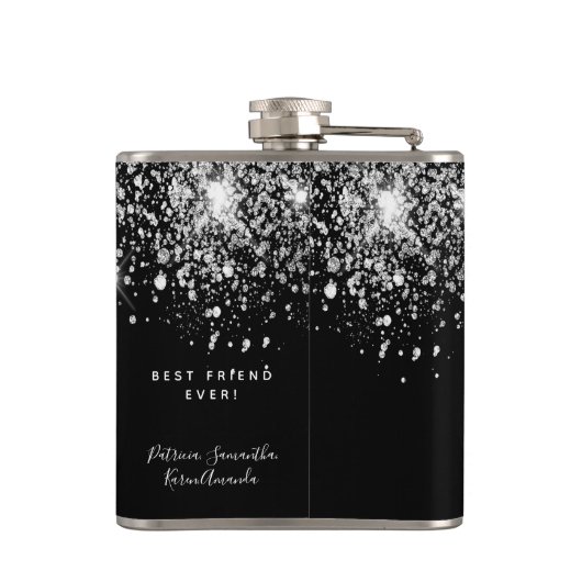 Black Silver Glitzer Die besten Freunde Monogram Flachmann (Rückseite)
