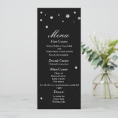 Black & Silver Glitzer Dots Elegantes Hochzeitsmen Menükarte (Stehend Vorderseite)