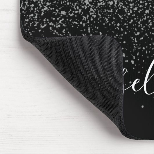 Black Silver Glitzer Girly Monogram Mousepad (Ecke)