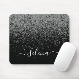Black Silver Glitzer Girly Monogram Mousepad