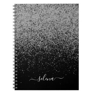 Black Silver Glitzer Girly Monogram Notizblock