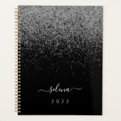 Black Silver Glitzer Girly Monogram Planer (Vorderseite)