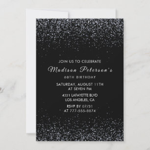Black Silver Glitzer Glam Chic 68. Geburtstag Einladung