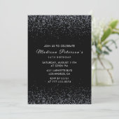 Black Silver Glitzer Glam Chic 94. Geburtstag Einladung (Stehend Vorderseite)