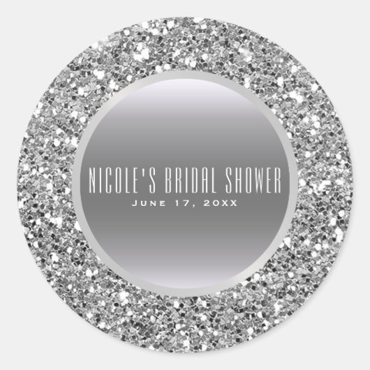 Black & Silver Glitzer Glam Elegantes Hochzeitsgun Runder Aufkleber (Vorderseite)