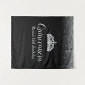 Black & Silver Glitzer|Hintergrund des Quinceanera Wandteppich (Vorderseite (Horizontal))