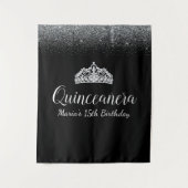Black & Silver Glitzer|Hintergrund des Quinceanera Wandteppich (Vorderseite)