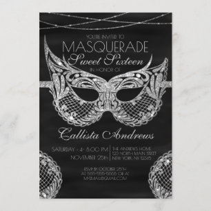 Black Silver Glitzer Lace Masquerade Sweet 16 Einladung