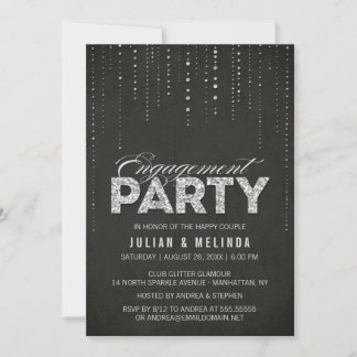 Black & Silver Glitzer Look Engagement Party Einladung