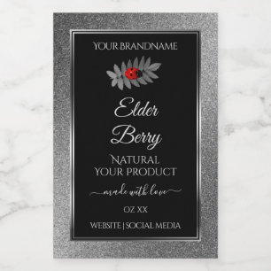Black Silver Glitzer Product Labels Red Ladybug Lebensmitteletikett