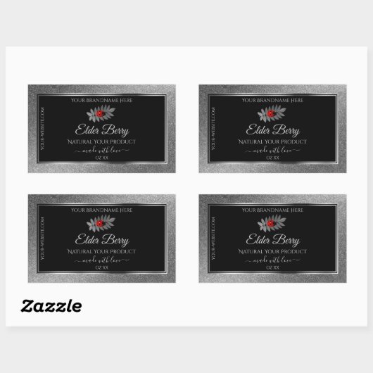 Black Silver Glitzer Product Labels Red Ladybug Rechteckiger Aufkleber (Blatt)