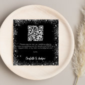 Black Silver Glitzer QR Code Hochzeit RSVP Begleitkarte