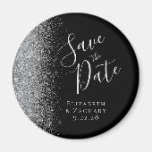 Black Silver Glitzer Script Save the Date Magnet (Vorne)