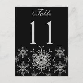 Black Silver Glitzer Snowflakes Tischnummer Card