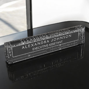 Black Silver Glitzer Sparkle Beruflich Namensplakette