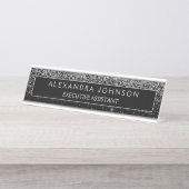 Black Silver Glitzer Sparkle Beruflich Schreibtischnamensplakette (Vorderseite )