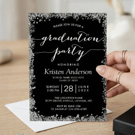 Black Silver Glitzer Typografy Graduation Party Einladung