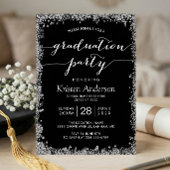 Black Silver Glitzer Typografy Graduation Party Einladung