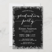 Black Silver Glitzer Typografy Graduation Party Einladung (Vorderseite)