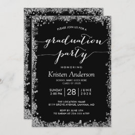 Black Silver Glitzer Typografy Graduation Party Einladung