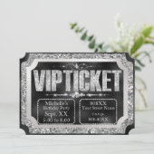 Black & Silver Glitzer und Diamonds Ticket Einladung (Stehend Vorderseite)
