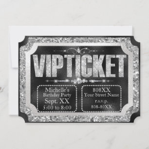 Black & Silver Glitzer und Diamonds Ticket Einladung