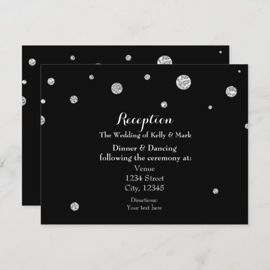 Black & Silver Glitzer Wedding Card Einladung (Vorne/Hinten)