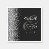 Black Silver Glitzer Wedding Serviette (Vorderseite)