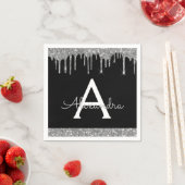 Black Silver Glitzern Black Monogram Birthday Serviette (Beispiel)