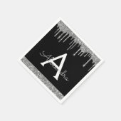 Black Silver Glitzern Black Monogram Birthday Serviette (Ecke)