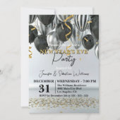 Black Silver Gold Confetti Silvester Party Einladung (Vorderseite)