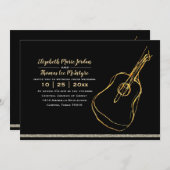 Black Silver Gold Gitarre Wedding Einladung (Vorne/Hinten)