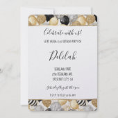 Black Silver Gold Glam Balloons Birthday Einladung (Vorderseite)