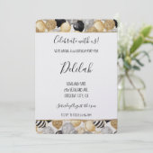 Black Silver Gold Glam Balloons Birthday Einladung (Stehend Vorderseite)