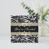 Black Silver Gold Zebra Jeder Anlass Party Einladung (Stehend Vorderseite)