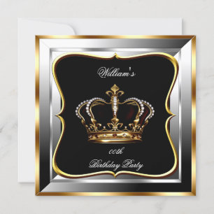 Black Silver Gold zum Geburtstag Prinz King 2 Einladung