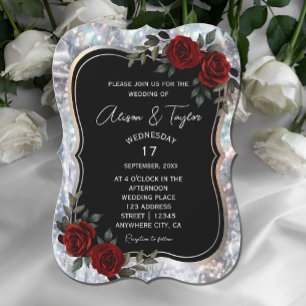 Black Silver Gothic Red Green Floral Wedding Einladung