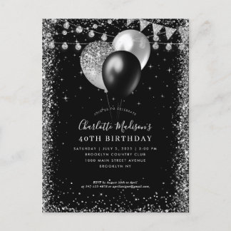 Black Silver Grau Glitzer Ballon Jedes Alter Gebur Postkarte