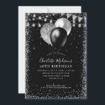 Black Silver Gray Ballon leuchtet jedes Alter Gebu Einladung<br><div class="desc">Modernes,  elegantes Black Silver Slate Gray Glitzer String Lights Banner Ballon Jegliche Jahreszeit</div>