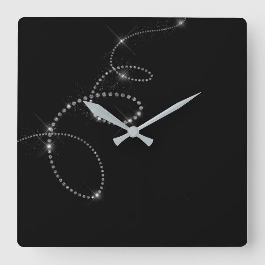 Black Silver Gray Gemms Crystal Swarovski Unendlic Quadratische Wanduhr (Vorderseite)