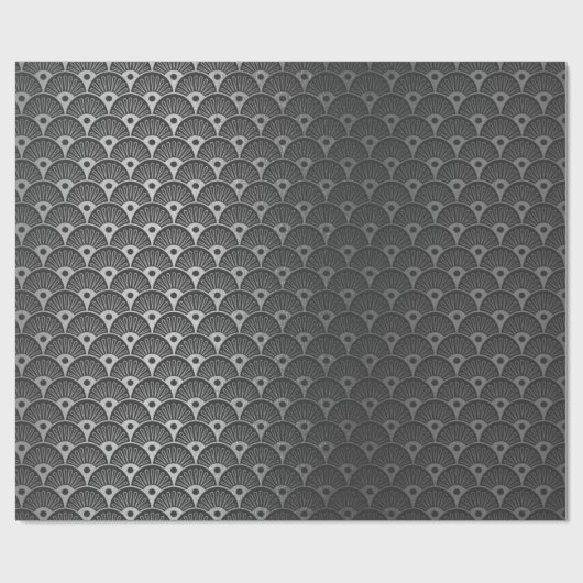 Black Silver Gray Metallic Seashells Art Deco Geschenkpapier (Flach)