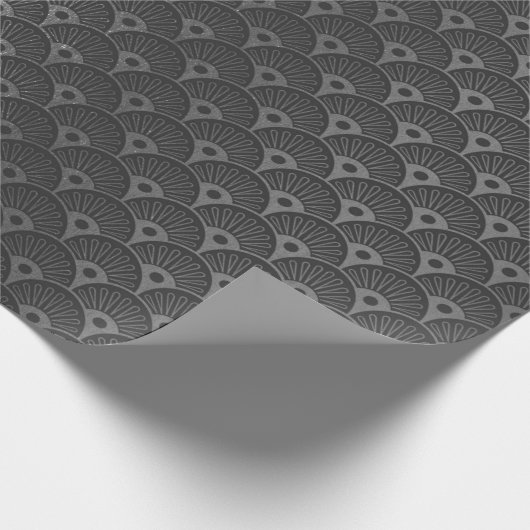 Black Silver Gray Metallic Seashells Art Deco Geschenkpapier (Ecke)