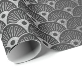 Black Silver Gray Metallic Seashells Art Deco Geschenkpapier