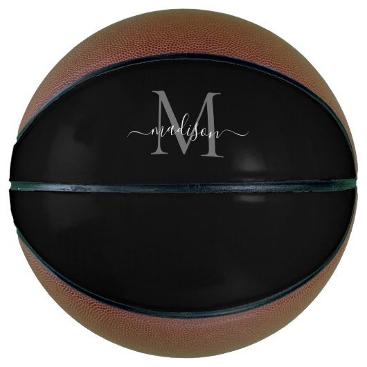 Black Silver Gray Monogram Feminine Girl Script Basketball (Vorderseite)