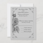 Black Silver Gray Peony Floral Wedding RSVP Karte (Vorderseite)