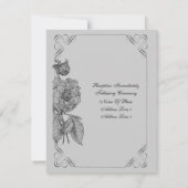 Black Silver Gray Peony Floral Wedding RSVP Karte (Rückseite)